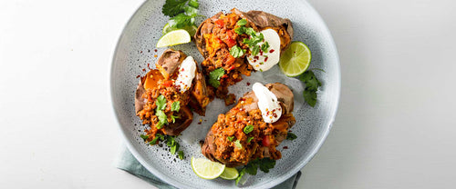 Baked Sweet Potato with Spicy Ground Venison