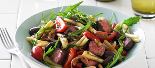 Beef Tenderloin Steaks and Pasta Salad