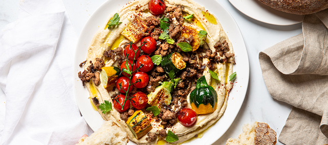 Hummus Bowl with Zucchini and Spiced Lamb