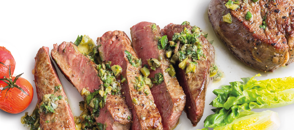 Beef Rib Eye Steaks with Mediterranean Salsa, Cherry Tomatoes