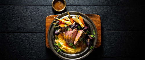 Miso Glazed Lamb Rumps with Creamy Polenta