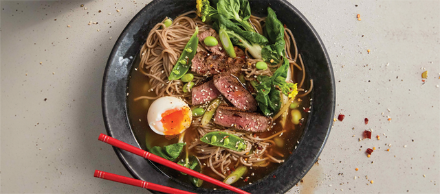 Beef Rib Eye Steaks with a Soba Noodle Bowl