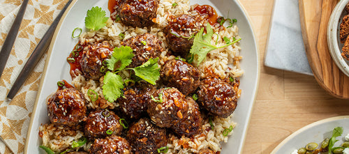 Korean-Style BBQ Meatballs with Brown Rice