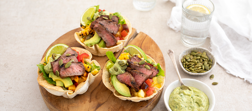 Venison Medallions Taco Salad Bowls with Avocado & Corn