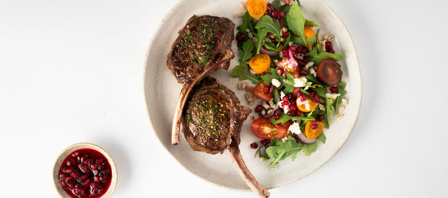 Venison Cutlets with Barley Salad and Pomegranate Dressing