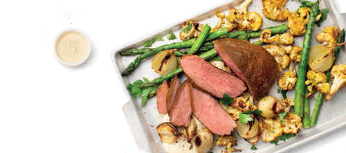 Venison Roast with Kale, Cauliflower and Turmeric Onions