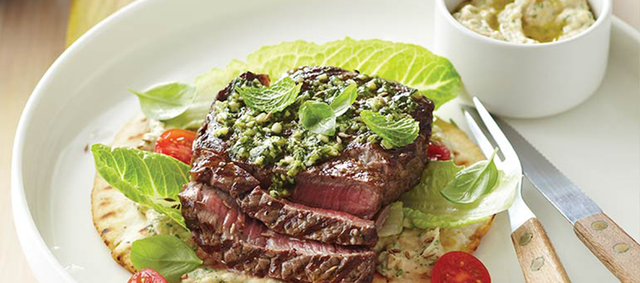 Beef New York Strip Steak with Baba Ghanoush