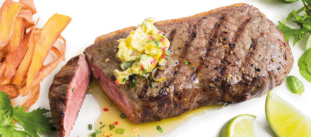Beef New York Strip Steak with Sesame and Chili Butter