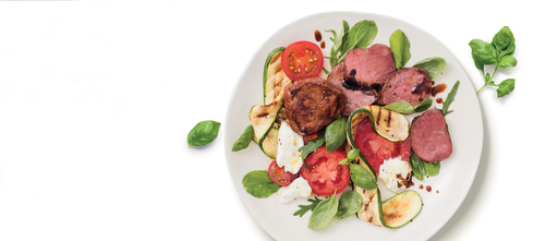 Balsamic glazed Venison Medallions with Caprese salad