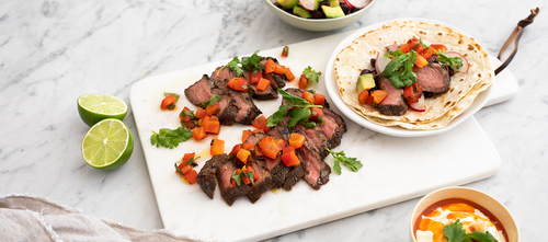 Chipotle Lime Beef Tenderloin Steaks with Tomato Salsa & Black Bean & Avocado Salad