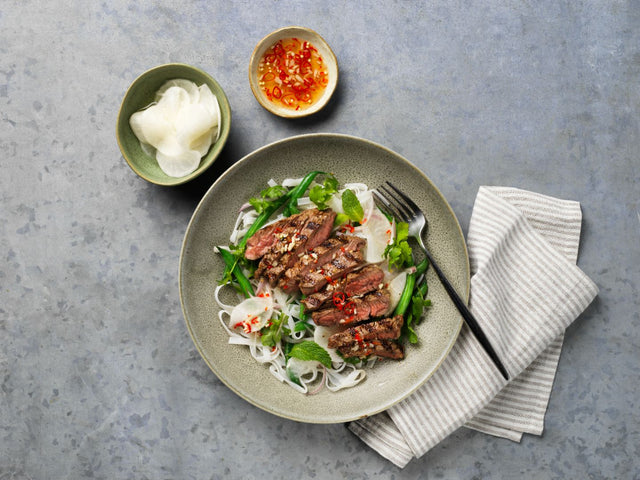 Seared Rib-Eye and Pickled Daikon Salad with Nuoc Cham Dressing
