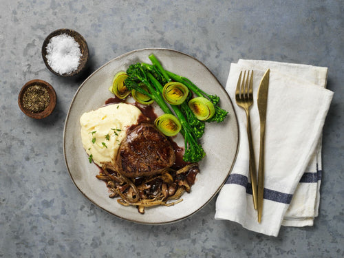 Silver Fern Farms Seared Tenderloin with Mushroom Red Wine Jus and Parsnip Puree Recipe