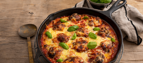 Italian-Style Ground Venison Meatballs with Orzo in a Rustic Tomato Sauce