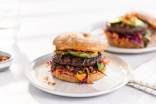 Korean-Style Premium Ground Venison Burgers with Kimchi Slaw