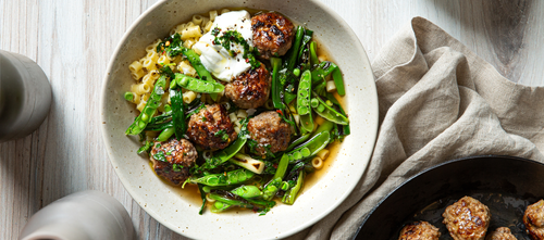 Lamb Meatballs with Scallions, Peas and Gremolata