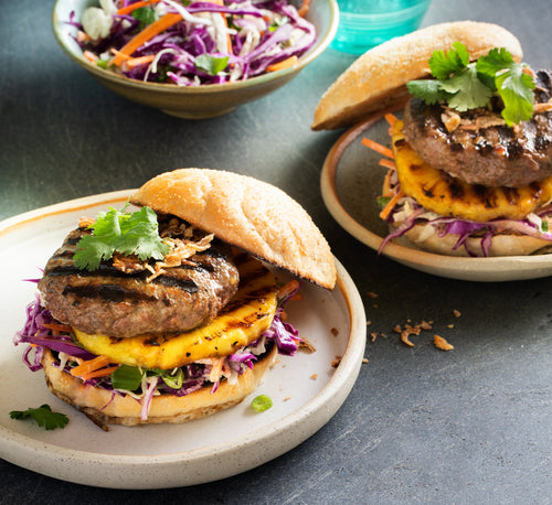 Premium Ground Lamb Burgers with Caramelized Pineapple and Asian Slaw