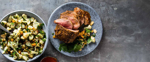 Middle Eastern Lamb Rumps with cauliflower salad on side
