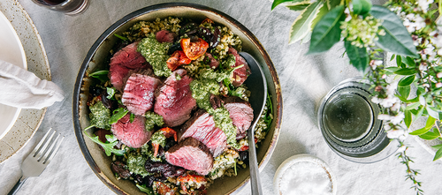 Quick Roasted Beef Rib Eye with a Warm Winter Freekah Salad