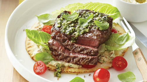 Beef New York Strip Steak with Baba Ghanoush Recipe