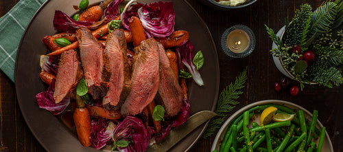 Venison Roast With Harissa, Carrots & Radicchio