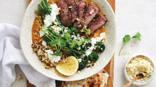 Sweet Potato and Coconut Curry with New York Strip Steak Recipe