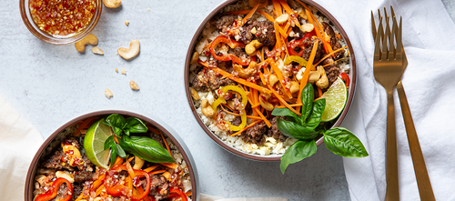 Thai Cauliflower Rice Bowl with Ground Beef