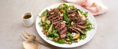 Venison Medallions with Arugula, Grilled Pear & Walnut Salad