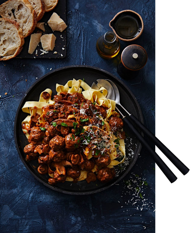 Italian Ground Venison Meatballs with Wild Mushroom Ragu