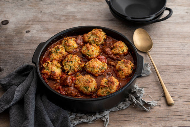 Smoky Braised Venison Diced with Herbed Dumplings Recipe