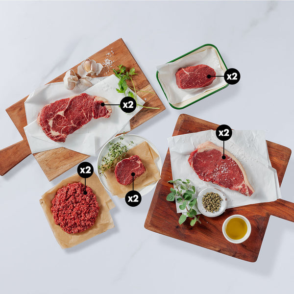 Silver Fern Farms Premium Beef Selection includes Rib-eye steak, New York Strip steak, Tenderloin steak, Top Sirloin Steaks, and Premium Ground Beef