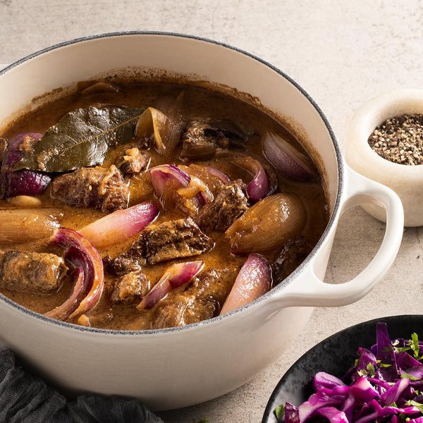 Caramelized Onion Venison Diced with Braised Cabbage