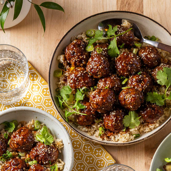 Korean-style BBQ Venison Ground Meatballs with Brown Rice