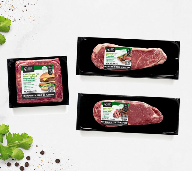 Silver Fern Farms Net Carbon Zero Beef - Premium Ground Beef, Rib-Eye Steak and New York Strip Steak packs