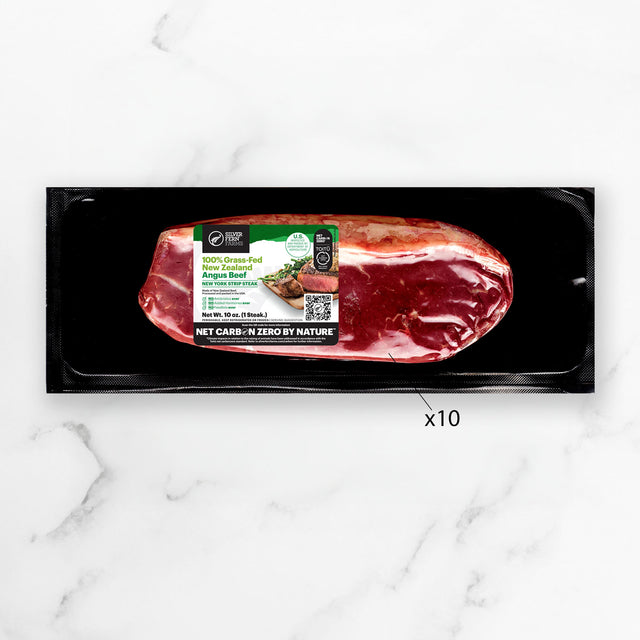 Silver Fern Farms Grass-Fed Beef New York Strip Steak Packaing x10