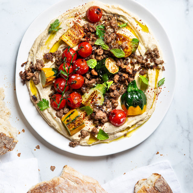 Hummus Bowl with Zucchini and Spiced Lamb with Silver Fern Farms Premium Ground Lamb