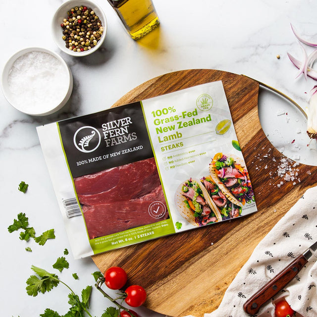 New Zealand grass-fed lamb steaks in a packet