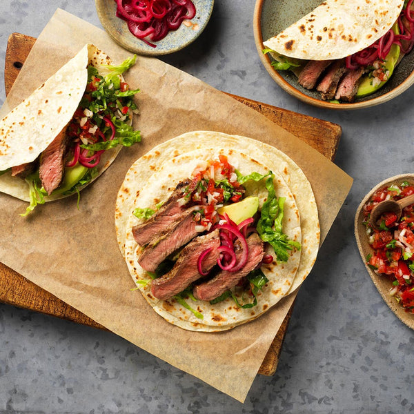 New York Strip Steak with Red Onions and Pico de Gallo