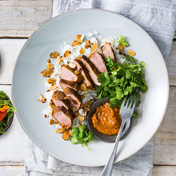 Taj Mahal Lamb Steaks with Almond Rice