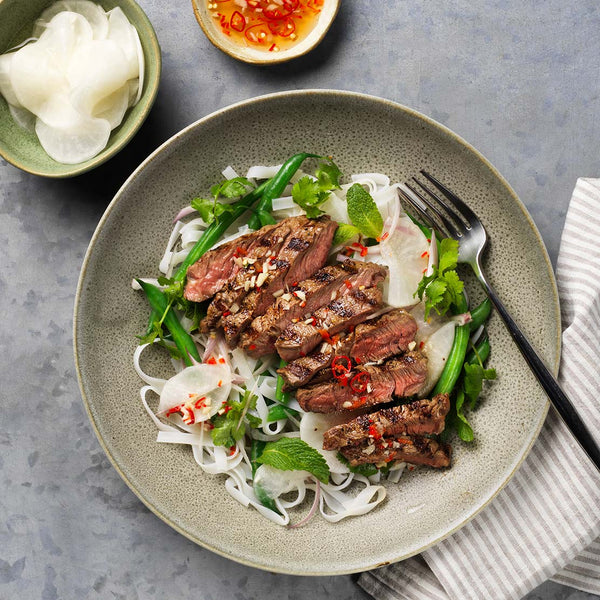 Seared Rib Eye and Pickled Daikon Salad with Nuoc Cham Dressing