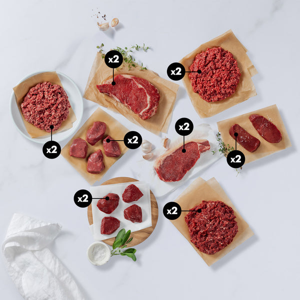 Silver Fern Farms Beef, Lamb and Venison best selection includes beef ribeye steak, beef New York strip steak, premium ground beef, venison steaks, venison medallions, premium ground venison, lamb medallions, and ground lamb