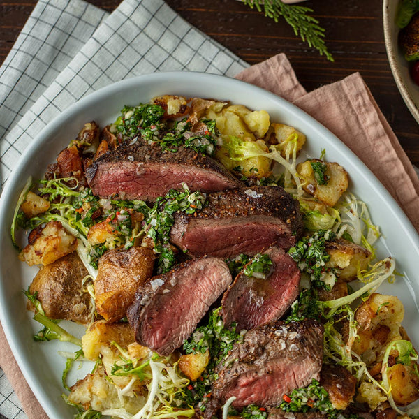 Venison Steaks with Chimichurri and Crispy Potatoes