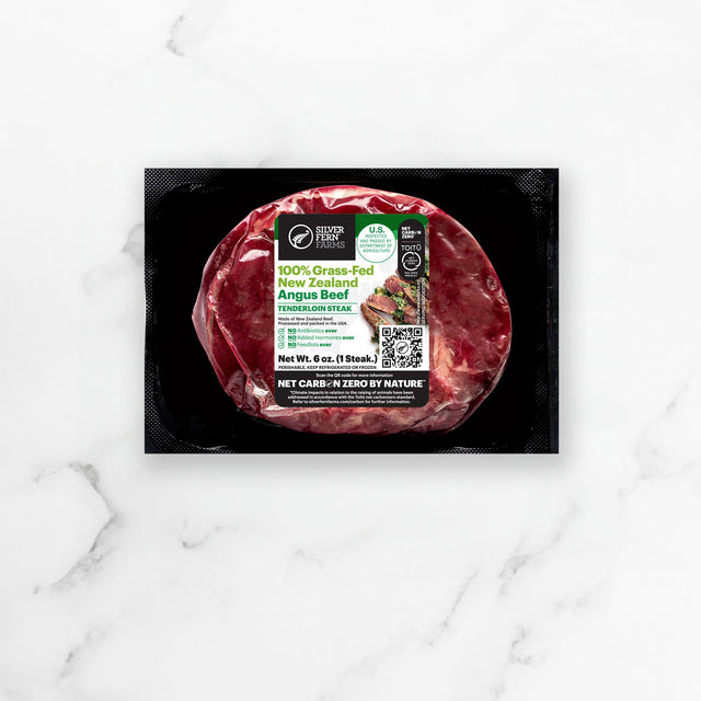 Silver Fern Farms 100% Grass-Fed Angus Beef Tenderloin Steak in packet